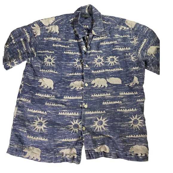 True Grit Celestial Bear Linen Short Sleeve Shirt Men's L Button - Picture 1 of 8